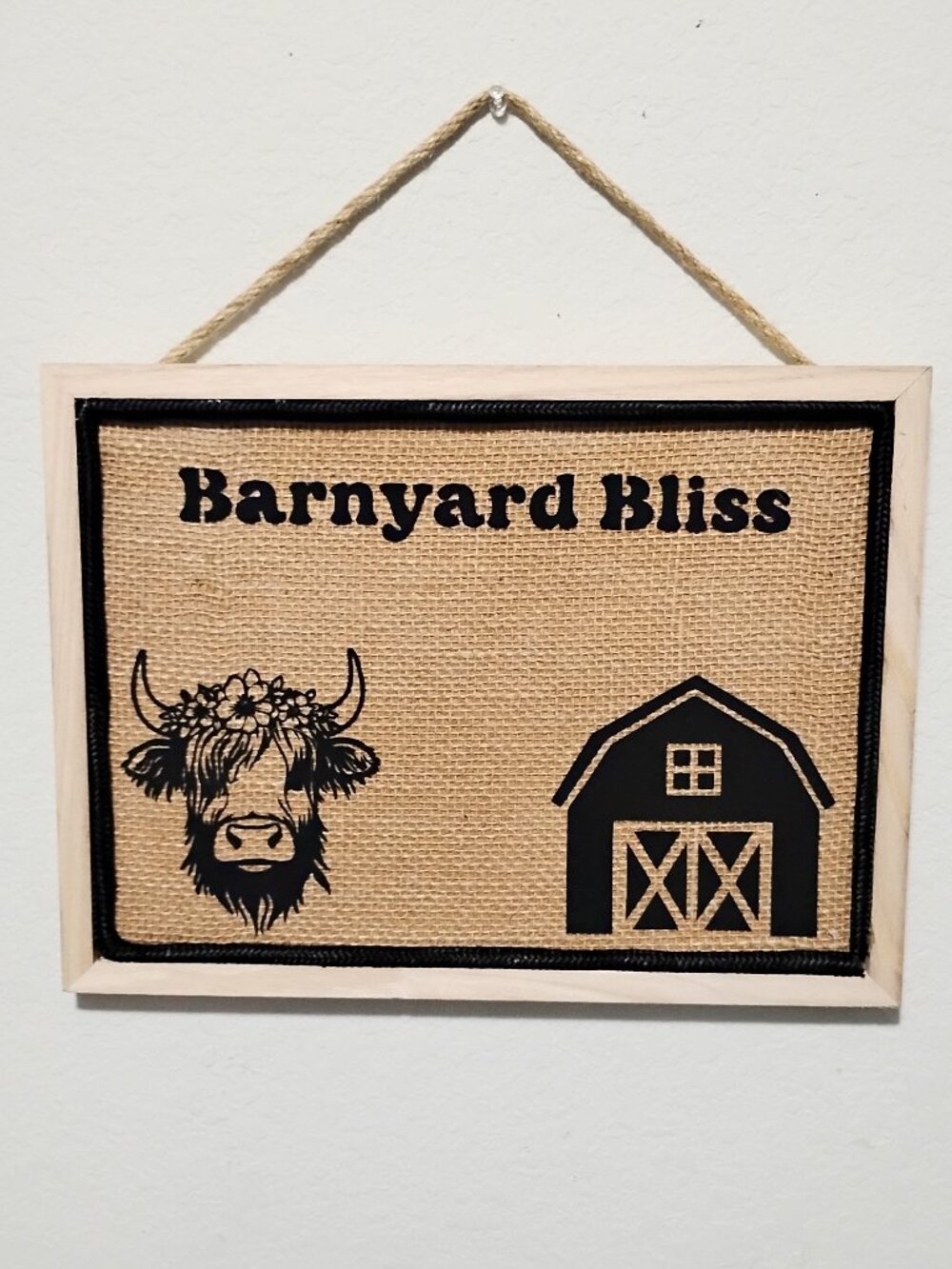 "Barnyard Bliss" Highland Cow & Barn Farm Decor Rustic Burlap Memo Cork Board